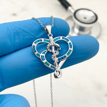 Load image into Gallery viewer, Opal Rod of Asclepius Heart Necklace