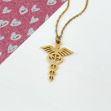 Load image into Gallery viewer, Gold Caduceus Pendant Necklace