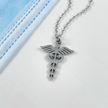 Load image into Gallery viewer, Silver Caduceus Pendant Necklace