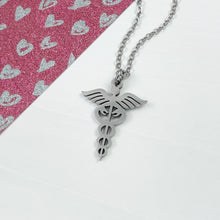 Load image into Gallery viewer, Silver Caduceus Pendant Necklace
