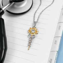 Load image into Gallery viewer, Crystal Sunflower Caduceus Necklace