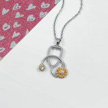 Load image into Gallery viewer, Crystal Sunflower Stethoscope Necklace