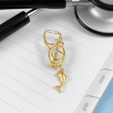 Load image into Gallery viewer, Gold Dainty Dolphin Stethoscope Pin