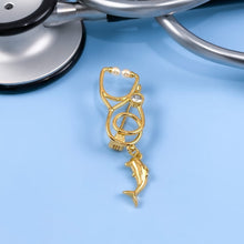 Load image into Gallery viewer, Gold Dainty Dolphin Stethoscope Pin