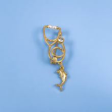Load image into Gallery viewer, Gold Dainty Dolphin Stethoscope Pin