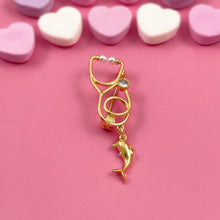 Load image into Gallery viewer, Gold Dainty Dolphin Stethoscope Pin