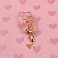 Load image into Gallery viewer, Gold Dainty Dolphin Stethoscope Pin