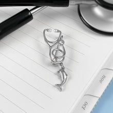 Load image into Gallery viewer, Silver Dainty Dolphin Stethoscope Pin