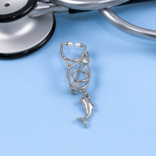 Load image into Gallery viewer, Silver Dainty Dolphin Stethoscope Pin