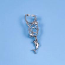 Load image into Gallery viewer, Silver Dainty Dolphin Stethoscope Pin