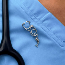Load image into Gallery viewer, Silver Dainty Dolphin Stethoscope Pin