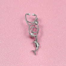 Load image into Gallery viewer, Silver Dainty Dolphin Stethoscope Pin