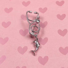 Load image into Gallery viewer, Silver Dainty Dolphin Stethoscope Pin