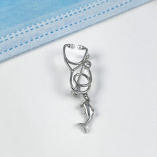 Load image into Gallery viewer, Silver Dainty Dolphin Stethoscope Pin