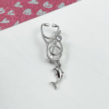 Load image into Gallery viewer, Silver Dainty Dolphin Stethoscope Pin