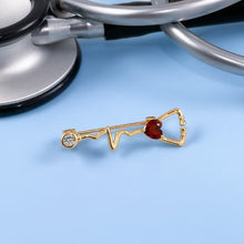 Load image into Gallery viewer, Gold Dainty Heartbeat Stethoscope Pin