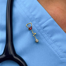 Load image into Gallery viewer, Gold Dainty Heartbeat Stethoscope Pin