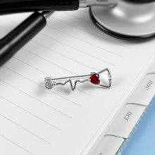 Load image into Gallery viewer, Silver Dainty Heartbeat Stethoscope Pin