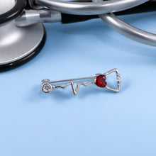 Load image into Gallery viewer, Silver Dainty Heartbeat Stethoscope Pin