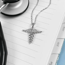 Load image into Gallery viewer, Dainty Sparkling Caduceus Necklace
