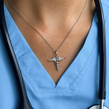 Load image into Gallery viewer, Dainty Sparkling Caduceus Necklace