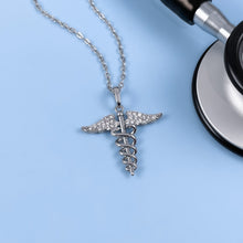 Load image into Gallery viewer, Dainty Sparkling Caduceus Necklace