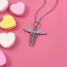 Load image into Gallery viewer, Dainty Sparkling Caduceus Necklace