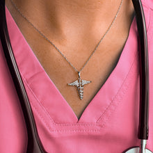 Load image into Gallery viewer, Dainty Sparkling Caduceus Necklace