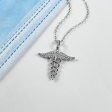 Load image into Gallery viewer, Dainty Sparkling Caduceus Necklace
