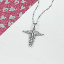 Load image into Gallery viewer, Dainty Sparkling Caduceus Necklace