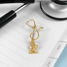 Load image into Gallery viewer, Gold Dainty Teddy Bear Stethoscope Pin