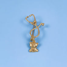 Load image into Gallery viewer, Gold Dainty Teddy Bear Stethoscope Pin