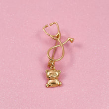Load image into Gallery viewer, Gold Dainty Teddy Bear Stethoscope Pin
