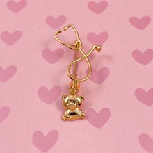 Load image into Gallery viewer, Gold Dainty Teddy Bear Stethoscope Pin
