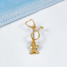 Load image into Gallery viewer, Gold Dainty Teddy Bear Stethoscope Pin