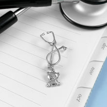Load image into Gallery viewer, Silver Dainty Teddy Bear Stethoscope Pin