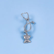 Load image into Gallery viewer, Silver Dainty Teddy Bear Stethoscope Pin