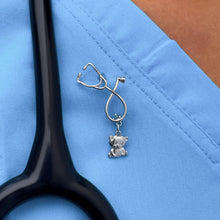 Load image into Gallery viewer, Silver Dainty Teddy Bear Stethoscope Pin