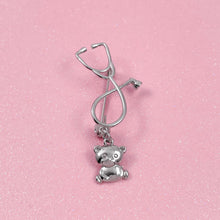 Load image into Gallery viewer, Silver Dainty Teddy Bear Stethoscope Pin