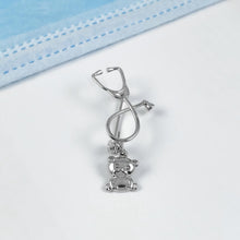 Load image into Gallery viewer, Silver Dainty Teddy Bear Stethoscope Pin