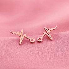 Load image into Gallery viewer, Rose Gold Heartbeat Stud Earrings