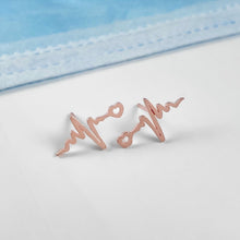 Load image into Gallery viewer, Rose Gold Heartbeat Stud Earrings