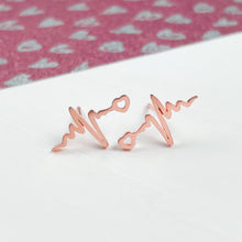 Load image into Gallery viewer, Rose Gold Heartbeat Stud Earrings