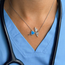 Load image into Gallery viewer, Opal Heart Caduceus Necklace