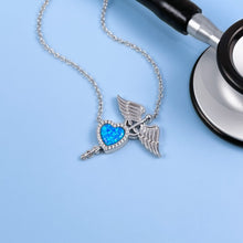 Load image into Gallery viewer, Opal Heart Caduceus Necklace