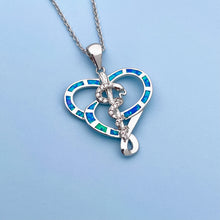Load image into Gallery viewer, Opal Rod of Asclepius Heart Necklace
