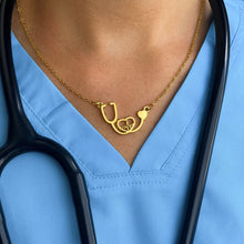 Load image into Gallery viewer, Gold Stethoscope Heartbeat Necklace