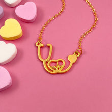 Load image into Gallery viewer, Gold Stethoscope Heartbeat Necklace