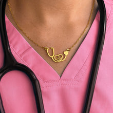Load image into Gallery viewer, Gold Stethoscope Heartbeat Necklace