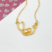 Load image into Gallery viewer, Gold Stethoscope Heartbeat Necklace